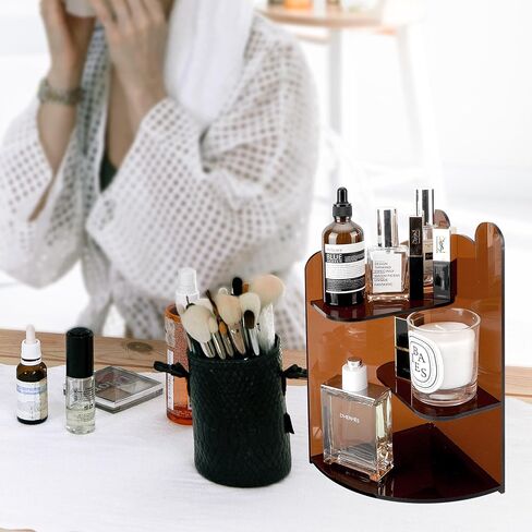 حامل عرض شفاف من 3 طبقات، حامل أكريليك للعرض، نماذج إبداعية لمنظمات الأكريليك للعطور، حامل عرض سطح المكتب للتنظيم والديكور (11.8 بوصة × 8.2 بوصة بني شفاف) in Kuwait