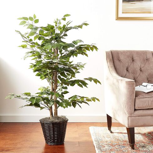 Vickerman 4' Artificial Ficus Bush - 4-Foot Tall Fake Ficus Bush in Black Plastic Pot - Realistic Floor Plant with Detailed Leaves - Perfect Fake Tree for Greenery Decor in Saudi Arabia