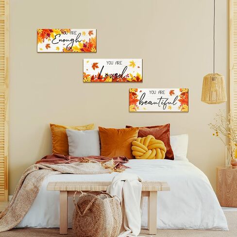 3 Pieces Fall Inspirational Hanging Wall Art Motivative Word Signs Thanksgiving Door Decor for Home You Are Enough Wooden Wall Art Decor Rustic Wood Plaque Farmhouse Fall Sign for Kitchen Bathroom in Saudi Arabia