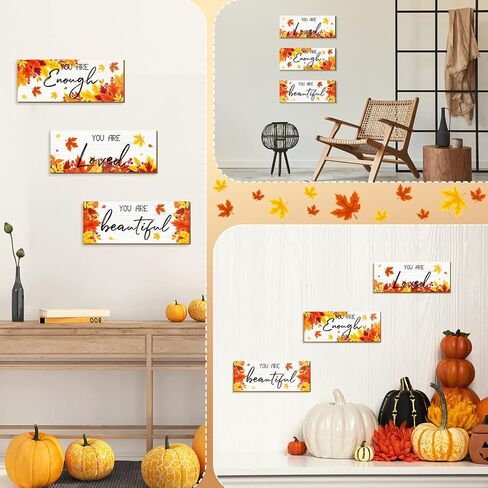 3 Pieces Fall Inspirational Hanging Wall Art Motivative Word Signs Thanksgiving Door Decor for Home You Are Enough Wooden Wall Art Decor Rustic Wood Plaque Farmhouse Fall Sign for Kitchen Bathroom in Saudi Arabia