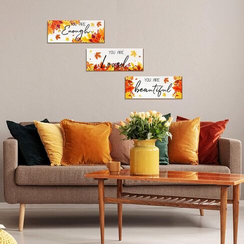 3 Pieces Fall Inspirational Hanging Wall Art Motivative Word Signs Thanksgiving Door Decor for Home You Are Enough Wooden Wall Art Decor Rustic Wood Plaque Farmhouse Fall Sign for Kitchen Bathroom in Saudi Arabia