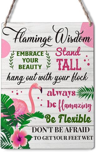 Farmhouse Pink Flamingo Wooden Sign Wall Decor Rustic Flamingo Wisdom Embrace Your Beauty Wood Plaque Hanging Sign Decoration for Home Door Outdoor 8"x10" in Kuwait
