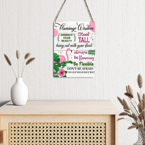 Farmhouse Pink Flamingo Wooden Sign Wall Decor Rustic Flamingo Wisdom Embrace Your Beauty Wood Plaque Hanging Sign Decoration for Home Door Outdoor 8"x10" in Kuwait