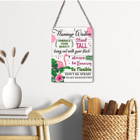 Farmhouse Pink Flamingo Wooden Sign Wall Decor Rustic Flamingo Wisdom Embrace Your Beauty Wood Plaque Hanging Sign Decoration for Home Door Outdoor 8"x10" in Kuwait