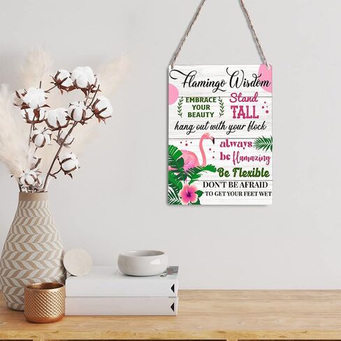 Farmhouse Pink Flamingo Wooden Sign Wall Decor Rustic Flamingo Wisdom Embrace Your Beauty Wood Plaque Hanging Sign Decoration for Home Door Outdoor 8"x10" in Kuwait