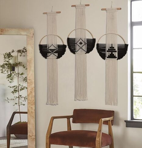 Flber Macrame الجدار الشنق 3 قطع Macrame جدار ديكور Macrame جدار الفن جولة جدار الفن اليدوية بوهو جدار ديكور in Kuwait