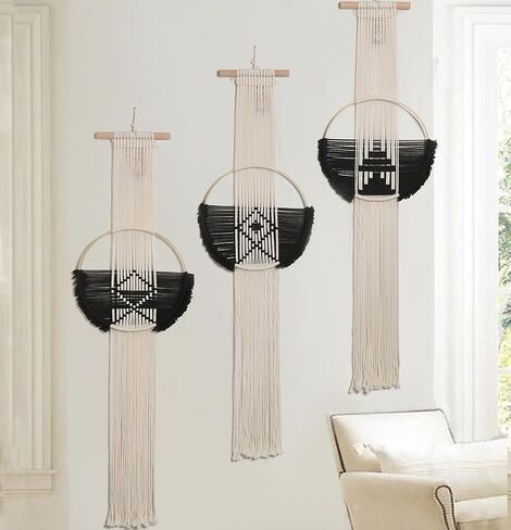 Flber Macrame الجدار الشنق 3 قطع Macrame جدار ديكور Macrame جدار الفن جولة جدار الفن اليدوية بوهو جدار ديكور in Kuwait