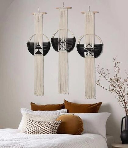 Flber Macrame الجدار الشنق 3 قطع Macrame جدار ديكور Macrame جدار الفن جولة جدار الفن اليدوية بوهو جدار ديكور in Kuwait