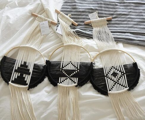 Flber Macrame الجدار الشنق 3 قطع Macrame جدار ديكور Macrame جدار الفن جولة جدار الفن اليدوية بوهو جدار ديكور in Kuwait