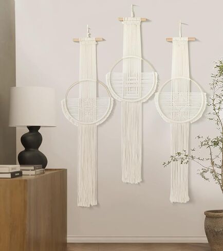 Flber Macrame الجدار الشنق 3 قطع Macrame جدار ديكور Macrame جدار الفن جولة جدار الفن اليدوية بوهو جدار ديكور in Kuwait