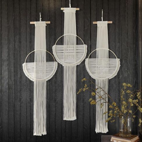 Flber Macrame الجدار الشنق 3 قطع Macrame جدار ديكور Macrame جدار الفن جولة جدار الفن اليدوية بوهو جدار ديكور in Kuwait