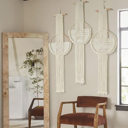 Flber Macrame الجدار الشنق 3 قطع Macrame جدار ديكور Macrame جدار الفن جولة جدار الفن اليدوية بوهو جدار ديكور in Kuwait