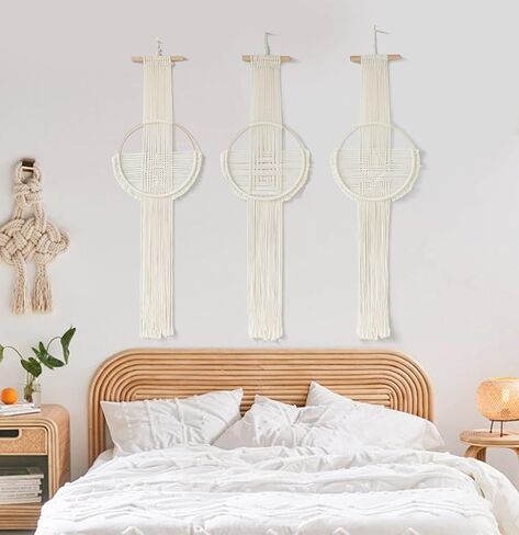 Flber Macrame الجدار الشنق 3 قطع Macrame جدار ديكور Macrame جدار الفن جولة جدار الفن اليدوية بوهو جدار ديكور in Kuwait