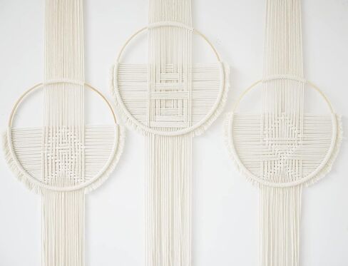 Flber Macrame الجدار الشنق 3 قطع Macrame جدار ديكور Macrame جدار الفن جولة جدار الفن اليدوية بوهو جدار ديكور in Kuwait