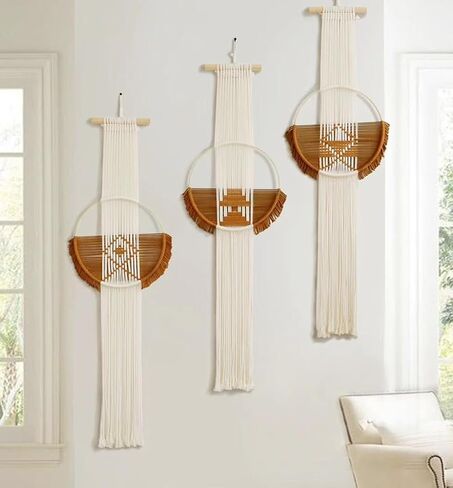 Flber Macrame الجدار الشنق 3 قطع Macrame جدار ديكور Macrame جدار الفن جولة جدار الفن اليدوية بوهو جدار ديكور in Kuwait