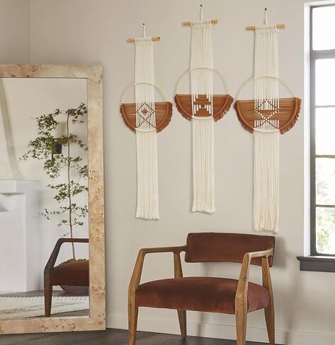 Flber Macrame الجدار الشنق 3 قطع Macrame جدار ديكور Macrame جدار الفن جولة جدار الفن اليدوية بوهو جدار ديكور in Kuwait