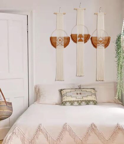 Flber Macrame الجدار الشنق 3 قطع Macrame جدار ديكور Macrame جدار الفن جولة جدار الفن اليدوية بوهو جدار ديكور in Kuwait