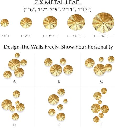 TEIPAI Black and Gold Wall Decor for Living Room, 7PCS Gold Metal Wall Art for Bedroom Porch Hallway Decoration, Modern Home Decor for Office Dining Room Apartment New Home Gift in Kuwait