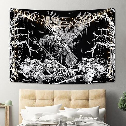 Lyacmy Skull Tapestry Black and White Tapestry Branches Tapestry Skeleton Crow Raven Tapestry Hippie Eyes Tapestry Wall Hanging for Room(51.2 x 59.1 inches) in Kuwait