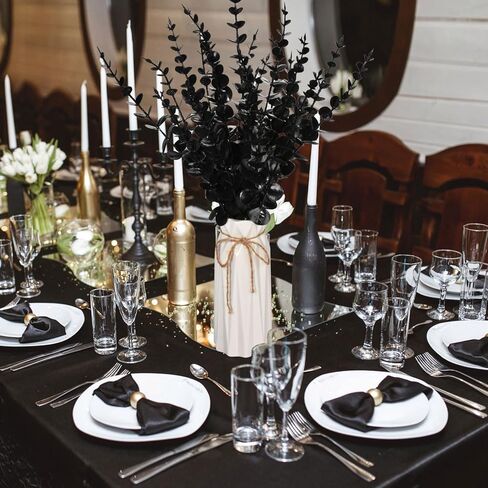 30 قطعة من سيقان الاوكالبتوس السوداء الاصطناعية، زهور صناعية سوداء للحفلات القوطية، زهور سوداء صناعية للديكور، باقة زهور صناعية لتزيين الطاولة بنفسك in Kuwait