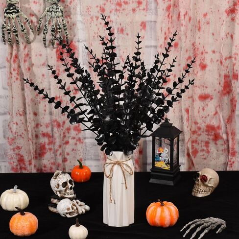 30 قطعة من سيقان الاوكالبتوس السوداء الاصطناعية، زهور صناعية سوداء للحفلات القوطية، زهور سوداء صناعية للديكور، باقة زهور صناعية لتزيين الطاولة بنفسك in Kuwait