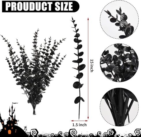 30 قطعة من سيقان الاوكالبتوس السوداء الاصطناعية، زهور صناعية سوداء للحفلات القوطية، زهور سوداء صناعية للديكور، باقة زهور صناعية لتزيين الطاولة بنفسك in Kuwait