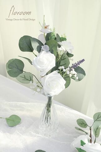 3 أنواع من Floroom من سيقان الأوكالبتوس الفضية الاصطناعية، رذاذ أخضر صناعي، 19 قطعة من أفضل النباتات المزيفة للحشو لباقة الزفاف المركزية in Kuwait
