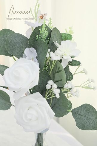 3 أنواع من Floroom من سيقان الأوكالبتوس الفضية الاصطناعية، رذاذ أخضر صناعي، 19 قطعة من أفضل النباتات المزيفة للحشو لباقة الزفاف المركزية in Kuwait