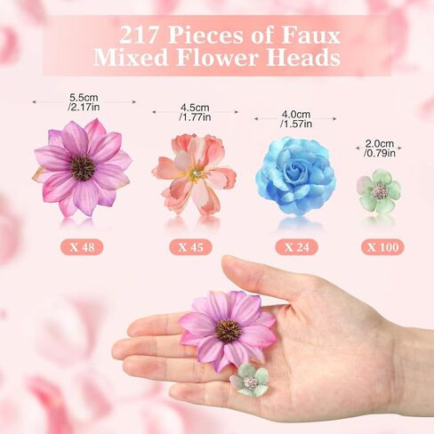 217 Pieces Flower Mini Silk Heads Fake Rose Daisy Faux Flowers for Crafts Rose Flowers Plum Blossom Heads Sunflower Daisy Wedding Decoration for Halloween Home Wedding, 2-4 cm (Assorted Colors) in Saudi Arabia