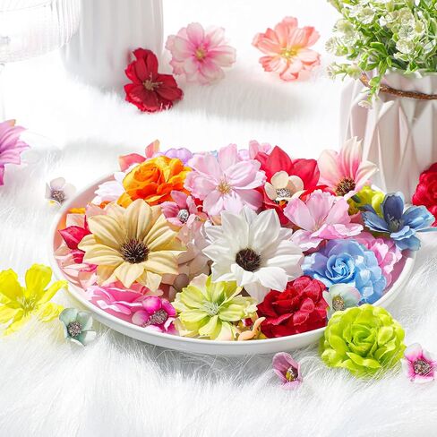 217 Pieces Flower Mini Silk Heads Fake Rose Daisy Faux Flowers for Crafts Rose Flowers Plum Blossom Heads Sunflower Daisy Wedding Decoration for Halloween Home Wedding, 2-4 cm (Assorted Colors) in Saudi Arabia