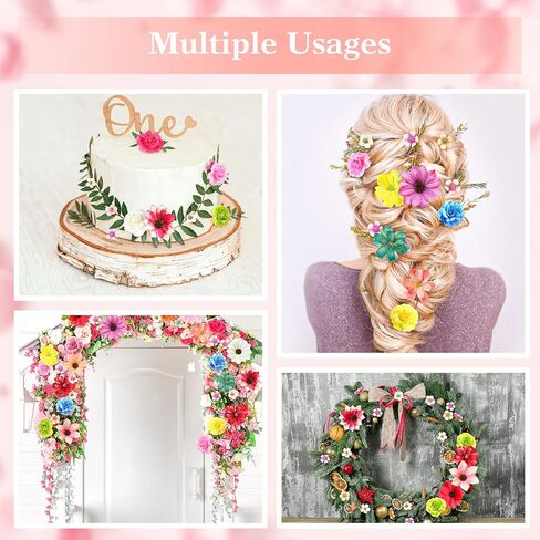 217 Pieces Flower Mini Silk Heads Fake Rose Daisy Faux Flowers for Crafts Rose Flowers Plum Blossom Heads Sunflower Daisy Wedding Decoration for Halloween Home Wedding, 2-4 cm (Assorted Colors) in Saudi Arabia