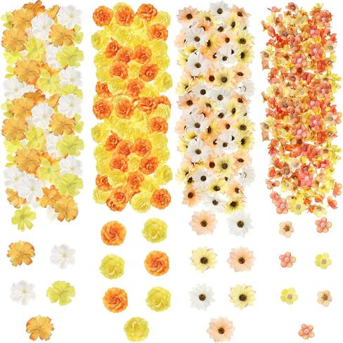 217 Pieces Flower Mini Silk Heads Fake Rose Daisy Faux Flowers for Crafts Rose Flowers Plum Blossom Heads Sunflower Daisy Wedding Decoration for Halloween Home Wedding, 2-4 cm (Assorted Colors) in Saudi Arabia