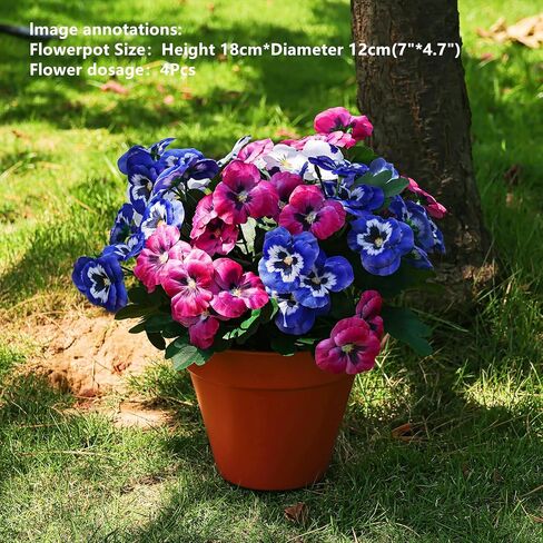 QIANYUN 8 حزم من الزهور الاصطناعية في الهواء الطلق مقاومة للأشعة فوق البنفسجية زهور البانسي الصناعية البلاستيكية الصناعية بكميات كبيرة نباتات خارجية وهمية (12، أبيض/أرجواني/أزرق/أصفر) in Kuwait