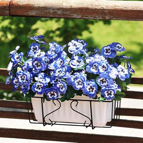 QIANYUN 8 حزم من الزهور الاصطناعية في الهواء الطلق مقاومة للأشعة فوق البنفسجية زهور البانسي الصناعية البلاستيكية الصناعية بكميات كبيرة نباتات خارجية وهمية (12، أبيض/أرجواني/أزرق/أصفر) in Kuwait