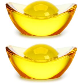 2 Pcs Handmade Chinese Yellow Crystal Yuan Bao Figurine Collectibles Feng Shui Golden Ingot Statues Ornament for Wealth Luck,3.1'' in Saudi Arabia