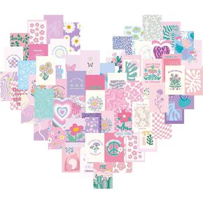 60 Pcs Sage Wall Collage Kit Danish Pastel Posters Wall Decor Aesthetic Wall Art Preppy Room Decor Aesthetic Pictures for Women Girls Bedrooms Teen Dorm, 4 x 6 Inch (Romantic Style, Pink Purple)