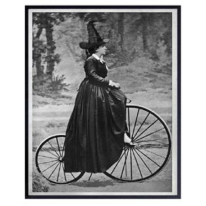 Vintage Witch Room Decor - Pagan Gifts - Wicca Wiccan Witchcraft Supplies Wall Art - Gothic Goth Home Decor - Black Magic Wall Decor - Witchy Room Decor - Witch on Bicycle Print -Halloween Decorations in Saudi Arabia