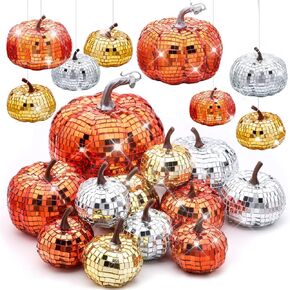 Lenwen 12 Pcs Disco Pumpkin Artificial Glitter Pumpkins Disco Mirror Fall Thanksgiving Pumpkin Hanging Ornament Farmhouse Rustic Pumpkins Sparkling Pumpkin for Fall Tree Table Center Decoration in Kuwait