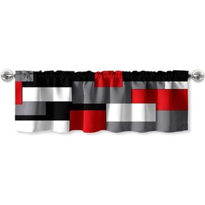 AILUER ستائر هندسية باللون الأسود والأبيض والأحمر والرمادي للنوافذ، ستائر معالجة النوافذ نصف نافذة ستارة للمطبخ وغرفة المعيشة وغرفة النوم (هندسي، 52 بوصة × 18 بوصة) in Kuwait