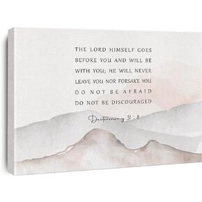 Inspirational Bible Verse Canvas Print Decor Watercolor Deuteronomy 31 : 8 Christian Wall Painting Posters 12"X15" Scripture Home Office Decoration (Framed)