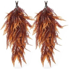 Musdoney 2 قطعة من النباتات الاصطناعية بوسطن السرخس الكرمة المزيفة المعلقة ديكور اللبلاب البلاستيكي للجدار الداخلي والخارجي وسلال التعليق لديكور إكليل الزفاف (توهج غروب الشمس) in Kuwait