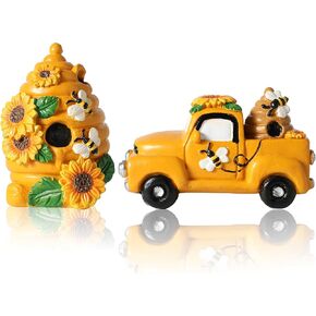 iStatue Vintage Truck with Bumble Bee - Set of 2 Collectible Vehicles with Honeycomb Sunflower - Spring Summer Fall Resin Swedish Statue - Tiered Tray Decorations for Home Decor (Bee House Car) in Kuwait