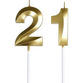 Blue 21st &12th Birthday Candles,Gold Number 21 &12 Cake Topper for Birthday Decorations Party Decoration