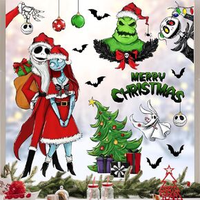 Mfault 41PCS Merry Christmas Nigh.tmare BEF.ore ملصقات نافذة عيد الميلاد 9 ورقات، ملصقات جاك سكلينجتون سالي لشجرة عيد الميلاد على شكل جمجمة لتزيين المنزل، غرفة المعيشة في العام الجديد، ديكور المنزل والمطبخ، هدية العطلة in Kuwait