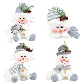 Sotiff 4 Pcs Snowman Christmas Tree Decorations Christmas Plush Snowman Ornaments Winter Soft Stuffed Animal Toy Hanging Ornaments for Christmas Tree Pendant Party Favors Kid Plushie Gift(Gray)