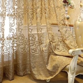 1 Panel European Style Sheer Curtain Grommet Top Luxury Window Screening curtain for Living Room Hollow Semi-shading Voile Curtain Simple Modern Curtain Drape for Bedroom Balcony in Saudi Arabia
