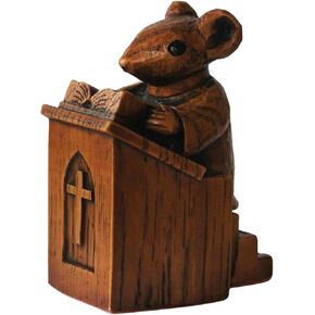 MOFUCA ماوس الكنيسة في المنبر، تمثال راتنج فأر الكنيسة، منحوتة فأر الكنيسة الخشبية للمنزل والمكتب ديكور سطح المكتب (بني) in Kuwait