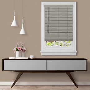 Cordless Room Darkening Plantation Blind - 23 Inch Width, 64 Inch Length, 2" Vinyl Slat Size - Grey - GII Madera Falsa Faux Wood, Light Filtering Horizontal Windows Blinds by Achim Home Decor in Saudi Arabia