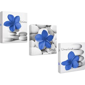 Genius Décor -Modern Aqua Gray Bathroom Wall Art Decor Zen Flowers Pictures Print Bathroom Relax Soak Unwind Art Set of 3 (Aqua), 12 x 12 Inch