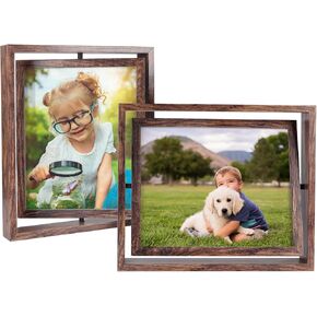 serwrsw 8x10 إطار صورة دوار 2 حزمة، إطار زجاجي عائم مزدوج الجوانب للزهور المضغوطة في المكتب، إطار مكتب ريفي قابل للتعديل لغرفة النوم وغرفة المعيشة تأطير الصور الفنية